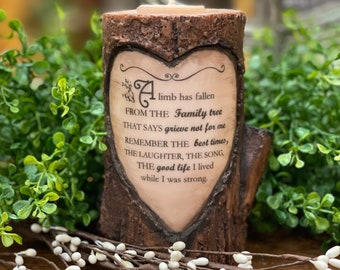 Memorial Candle Log A limb has fallen quote to memorialize a lost loved one can be personalized Tribute Family Tree Unique gift for sympathy