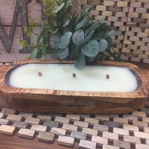Dough Bowl Crackling Wood Wick Highly Fragrant Soy Candle Indoor/Outdoors Summer/fall  log dough bowl repurposed wood beautifully crafted