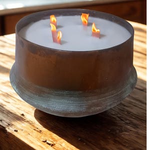 Large Copper 4 Wick Candle, Crackling Wood Wick Outdoor/ Indoor Strong Scented Best Seller  Unique gift Easter Spring Citronella