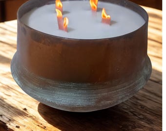 Large Copper 4 Wick Candle, Crackling Wood Wick Outdoor/ Indoor Strong Scented Best Seller  Unique gift Easter Spring Citronella
