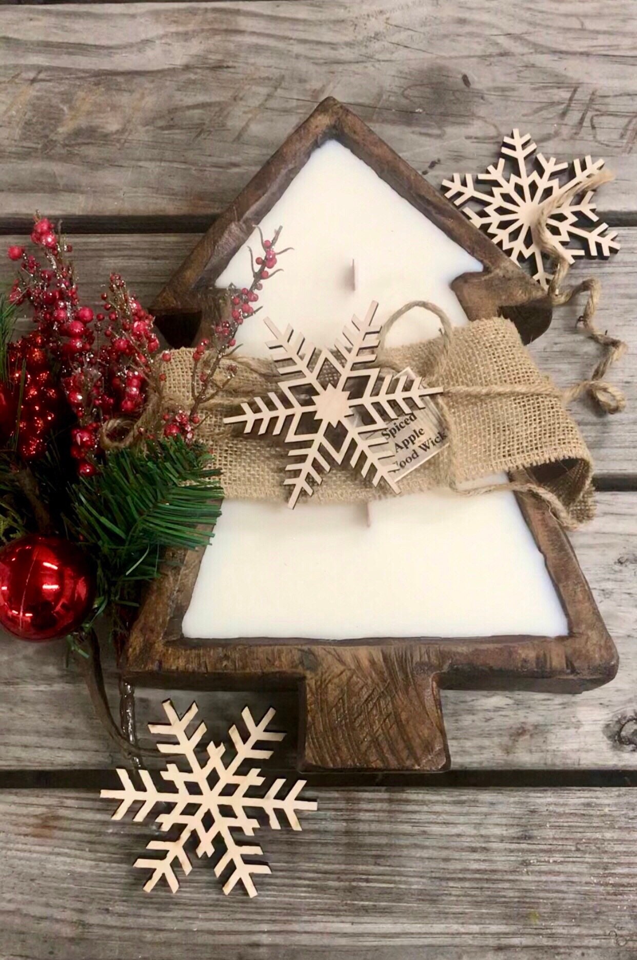 Christmas Tree Dough Bowl Wood Wick Candle Unique Gift for the Christmas Tree Dough Bowl Wood Wick Candle Unique Gift for the