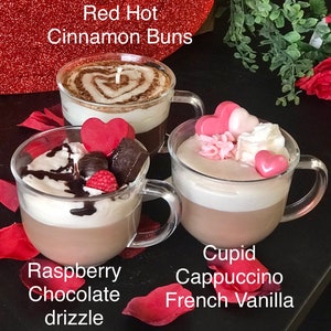 Muttertagskerzen -Ich liebe dich ein Latte-Niedliches Geschenk für deine Liebe- Zimtschnecke, Cappuccino und Himbeer-Schokoladen-Nieselregen