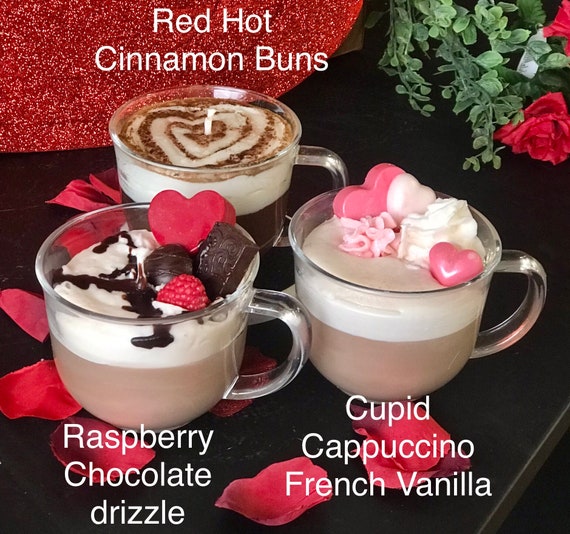 Valentine's Day Candles -I Love you a latte-Cute gift for your love-  Cinnamon Bun, Cappuccino and Raspberry Chocolate Drizzle