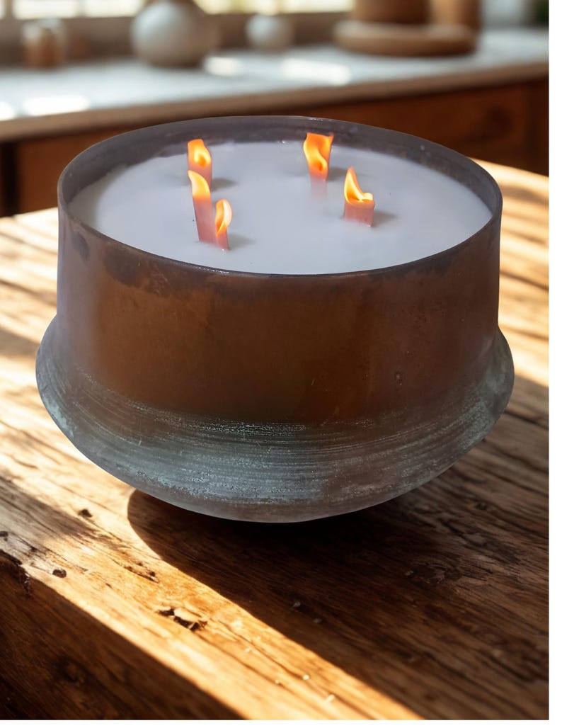 Huge Copper Bowl Candle, 6 Wick Long Burning Soy Wax, Highest quality Fragrance Oils Autumn Fall Gift image 1