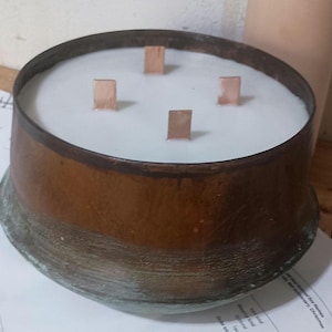 Huge Copper Bowl Candle, 6 Wick Long Burning Soy Wax, Highest quality Fragrance Oils Autumn Fall Gift image 2