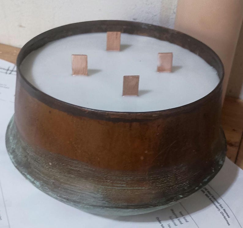 Huge Copper Bowl Candle, 6 Wick Long Burning Soy Wax, Highest quality Fragrance Oils Autumn Fall Gift image 2