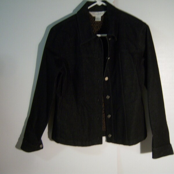 Casual Corner Jacket, Marked Size 2, Looks Like New, Machine Washable, Dark Navy Denim Fabric, Metal Buttons Up Front, No Pockets