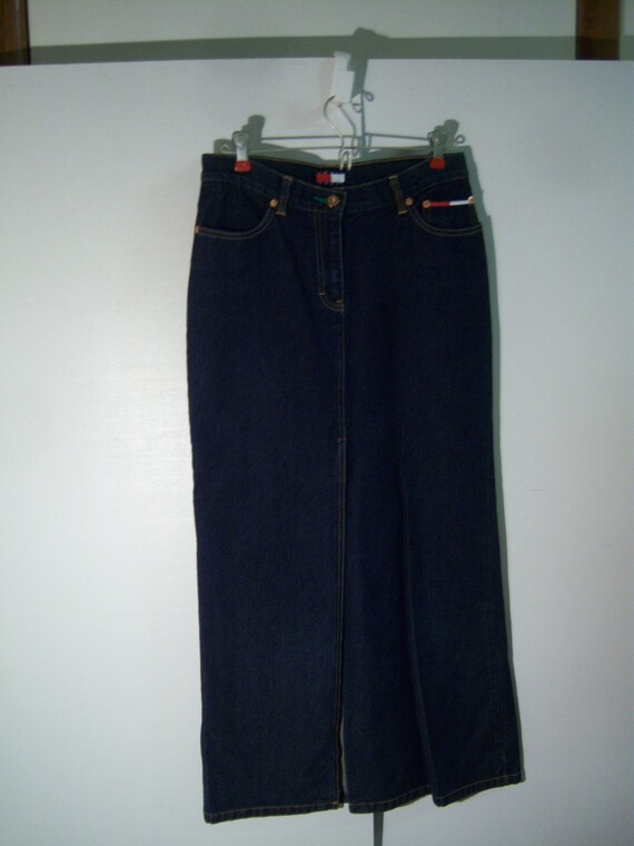 long dark denim skirt