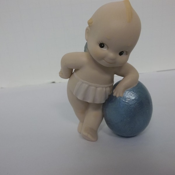 Vintage Jesco Kewpie, Bisque Figurine, Rare! Girl With Blue Wings,  Leaning On A Blue Egg, Marked Jesco 1996, Pre-Owned, No Original Boxes
