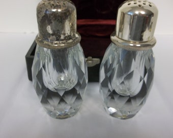 Vintage Post House Crystal, Salt and Pepper/ Pepper Mill, Pre-owned, IOB, Silver Plate Tops, Heavy Crystal Salt and Pepper, No Damage