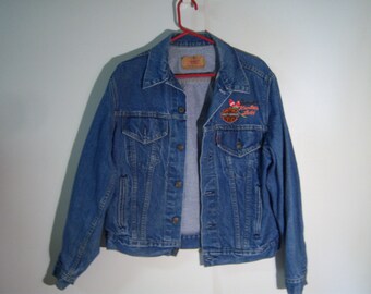 Upcycled Levi Denim Harley Davidson Jacket, Women's Size 42 R