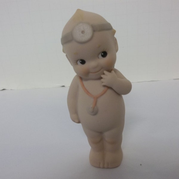 Vintage Jesco Kewpie, Bisque Figurine, Boy With Blue Wings, Doctor with Stethoscope, Marked Jesco 1993, Pre-Owned, No Original Boxes
