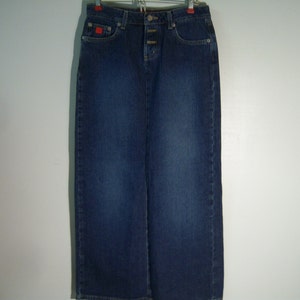 Let Me B Skirt, Blue Denim Long Skirt, Size 1, Length 37&quot;, Waist 28&quot;, Open Pleat 17&quot;, Pre Owned Used, Great Condition, Machine Washable