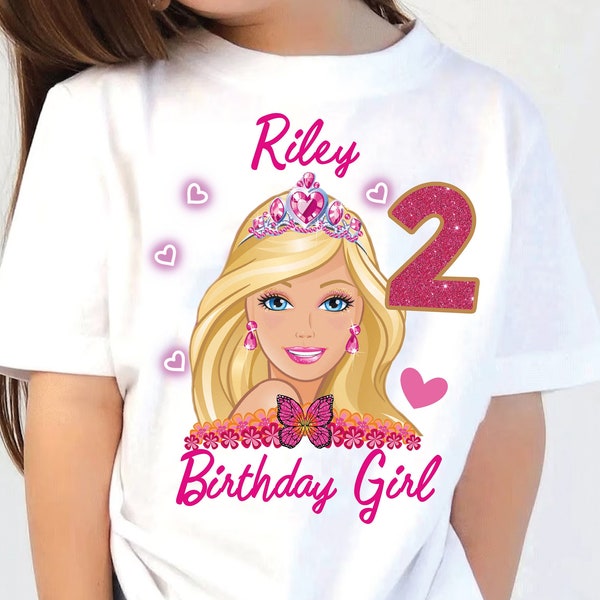 Girl's Birthday Shirt | Family Celebration T-shirt | Customized Birthday Tee | Blonde Doll Design | Birthday Party Shirt