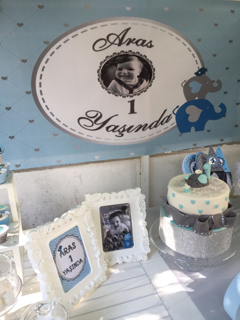 Blue and silver elephant baby shower 1st birthday baptism | Etsy