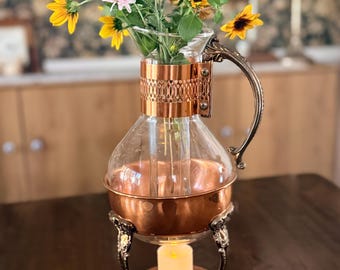 vintage Princess House copper and glass coffee or tea carafe