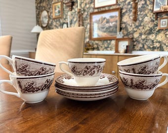 Plymouth collection by Wedgwood tea, cups, and saucers, 5 sets in all.