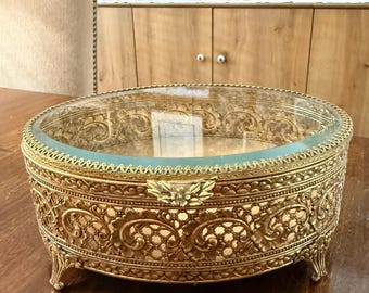 Vintage Ormolu Filigree  Jewelry Casket
