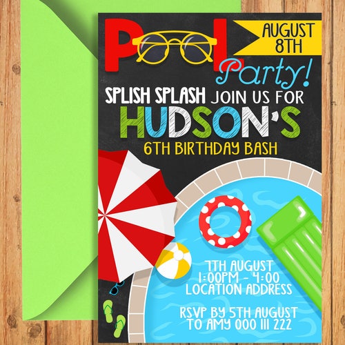 Pool Party Birthday Invitation | Swimming Boy 1st Birthday Invite | splish splash  | DIGITAL FILE - PRINTABLE