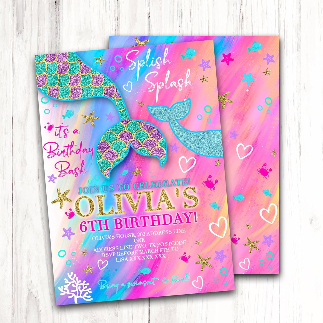 Mermaid Invitation Mermaid Birthday Invite Mermaid Party Invitation 