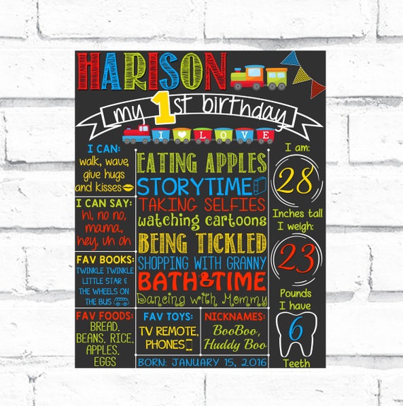 Train First Birthday Chalkboard Poster | Red & Blue | Transport Choo Choo vehicle Boy 1st Birthday Chalk Board | DIGITAL FILE - PRINTABLE Il_570xn