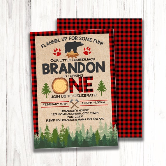 Lumberjack First Birthday Invitation editable, Buffalo Plaid Invite, Forest Birthday Invitation first birthday Woodland Instant Download Il_570xn