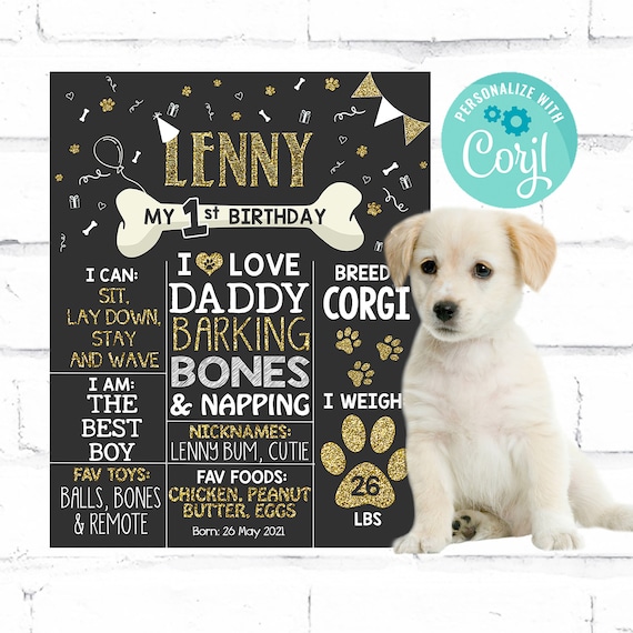 Dog Birthday Sign Poster Puppy Doggie Chalkboard Editable | 1st party | Photoshoot birthday milestone Pet | DIGITAL FILE - PRINTABLE Il_570xn
