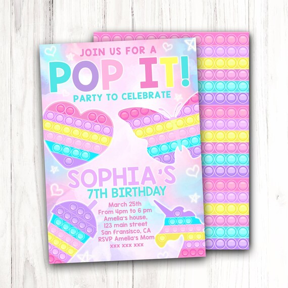 Pop It birthday Invitation Editable Pastel Rainbow Pop It Fidget Toy Party Pop it theme Decor Invite birthday printable Instant Download Il_570xn