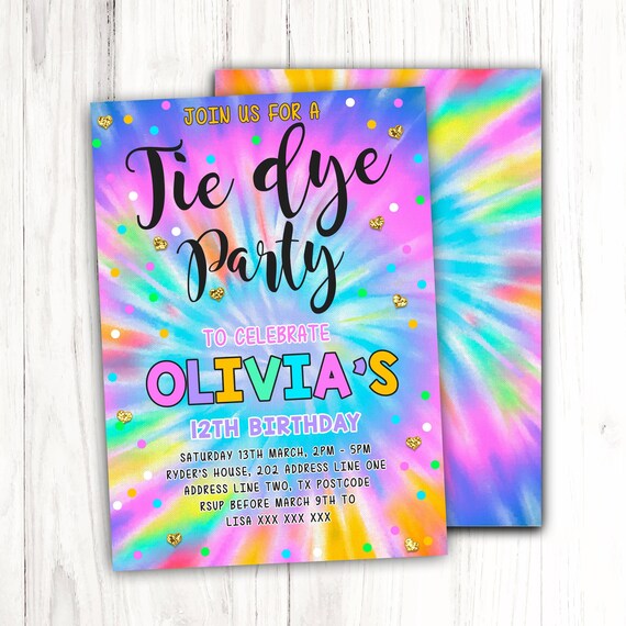 Tie Dye Birthday Party Invitation Rainbow Tie Dye Pastel Birthday Invite Editable Tie Dye Party Printable Tie-Dye Party printable Download Il_570xn