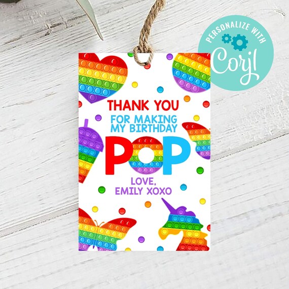 Editable Pop it Thank you card Favor Tag Pop it Fidget Gift Tags, Card Pop-Its Favor Tag, Present Printable Instant Download Il_570xn