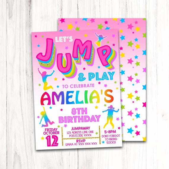 Jump Birthday Invitation EDITABLE, Let's Jump Invitation, Jump Party Invite, Bounce Girl Trampoline Digital Instant Download Printable Il_570xn