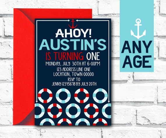 Nautical Birthday Invitation | Ahoy Party Invite sailer 1st Birthday Invite | sea boat | DIGITAL FILE - PRINTABLE Il_570xn