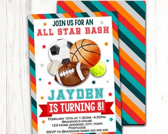 Sports Invitation Birthday Party | All Star theme game Birthday for Basketball Football Baseball boy Invite | DIGITAL FILE - PRINTABLE