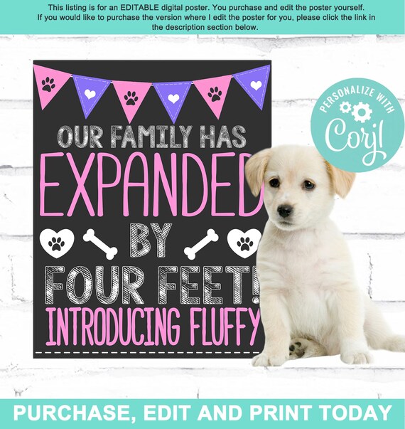 EDITABLE New Puppy Sign Chalkboard Announcement Poster New dog Poster