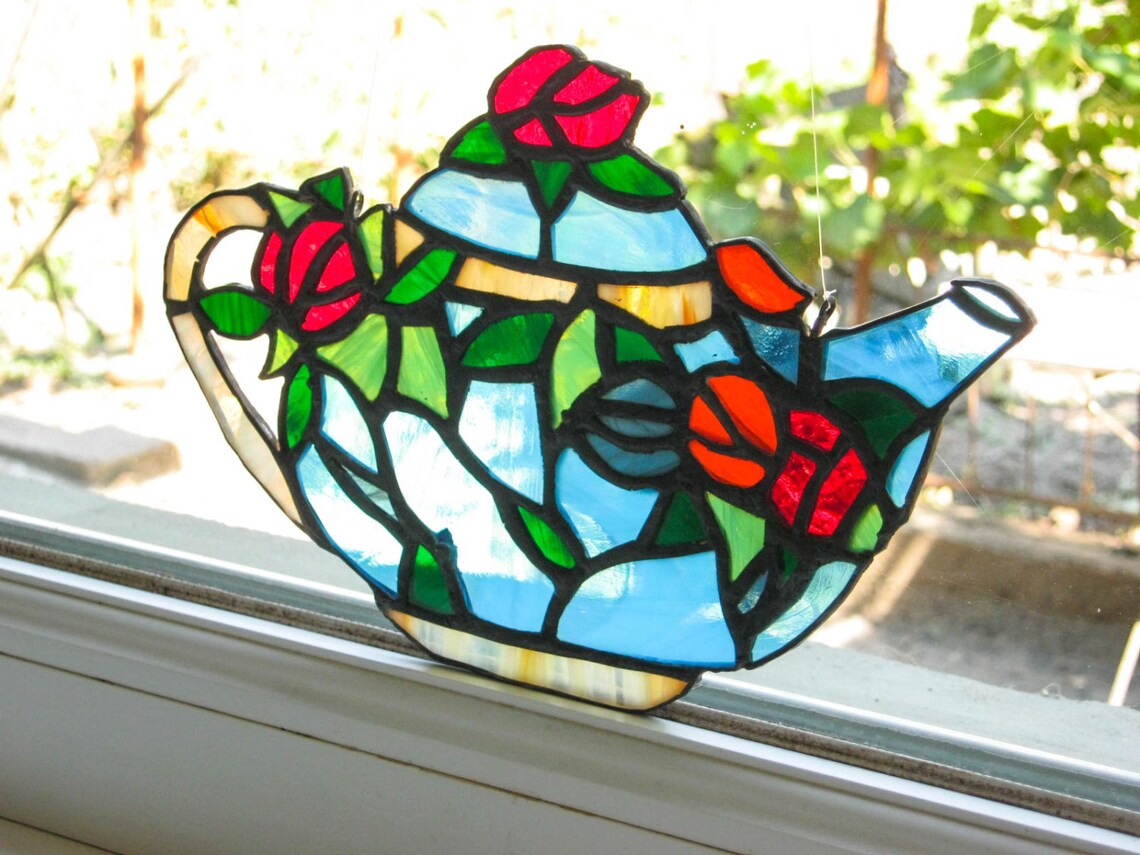Stained glass teapot Teapot suncatcher Kitchen decor Tea room Etsy