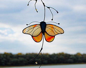 Handcrafted Yellow Stained Glass Butterfly Suncatcher, Window Decor