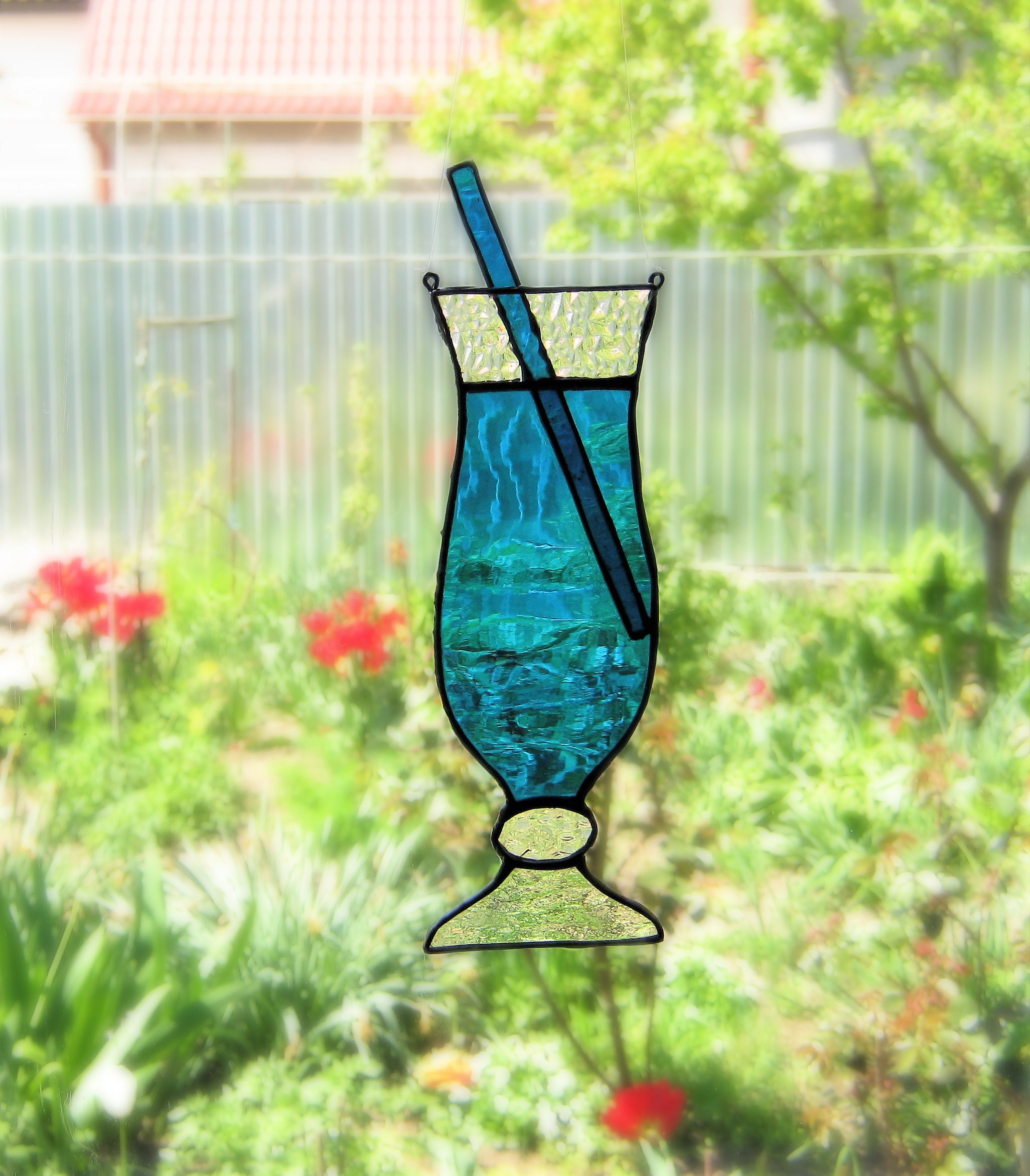 Stained glass bar decor Cocktail glass suncatcher Window Etsy