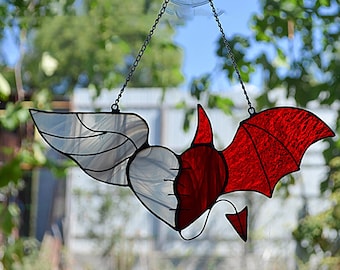 Angel Devil Heart Stained Glass Suncatcher - Heavenly Inferno Decor