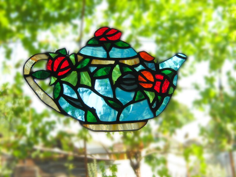 Stained glass teapot Teapot suncatcher Kitchen decor Tea room Etsy