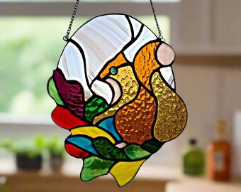 Squirrel Stained Glass Suncatcher – Woodland Window Hanging Decor