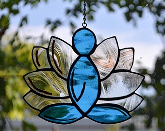 Lotus Pose Stained Glass Suncatcher - Yoga Meditation Window Decor