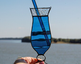 Stained Glass Cocktail Glass Suncatcher - Hawaiian Style Home Bar Decor