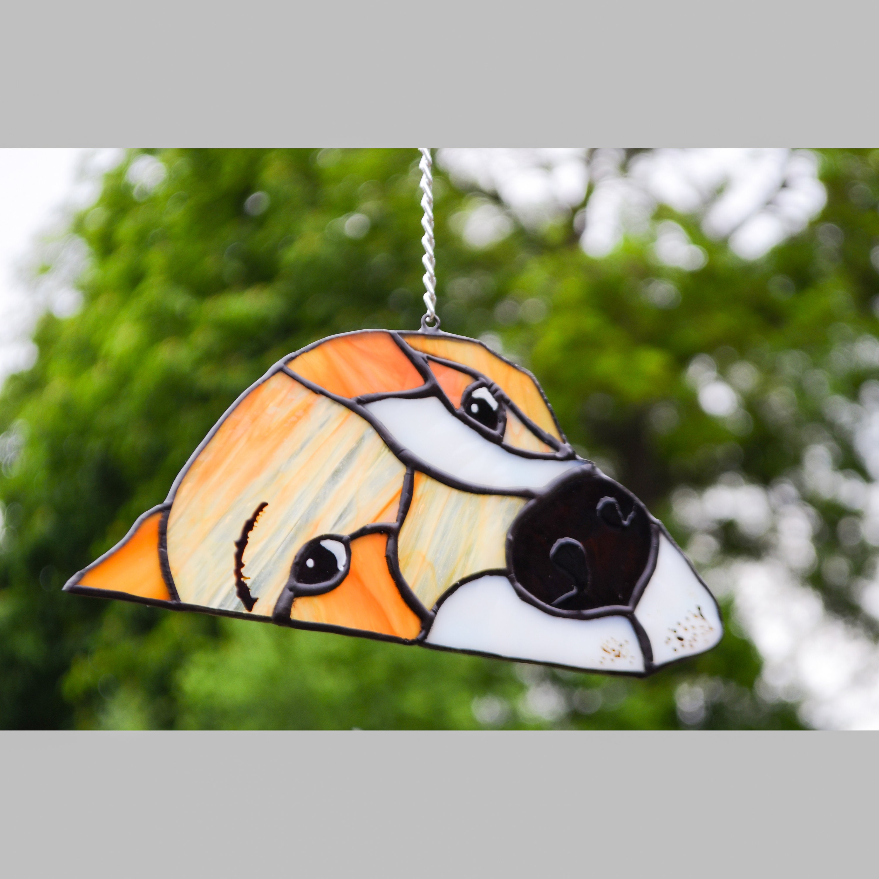 Stained Glass Funny Dog Suncatcher Playful Stained Glass Pup Etsy
