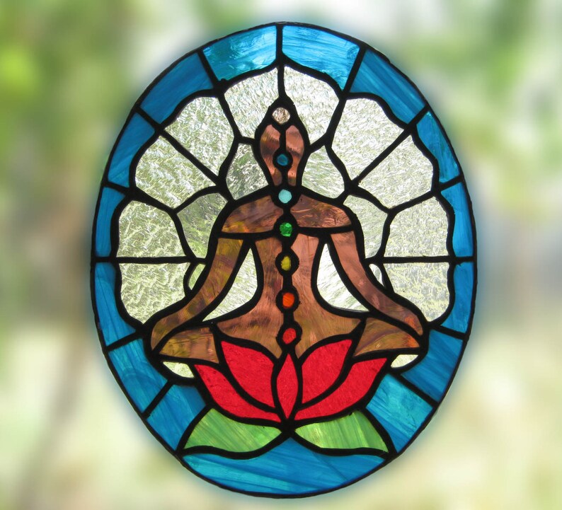 Stained glass buddha Sacred suncatcher Yoga room decor Chakras Etsy