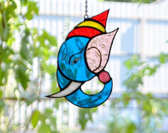 Ganesha Stained Glass Suncatcher – Elephant Head Hindu Deity Window Decor