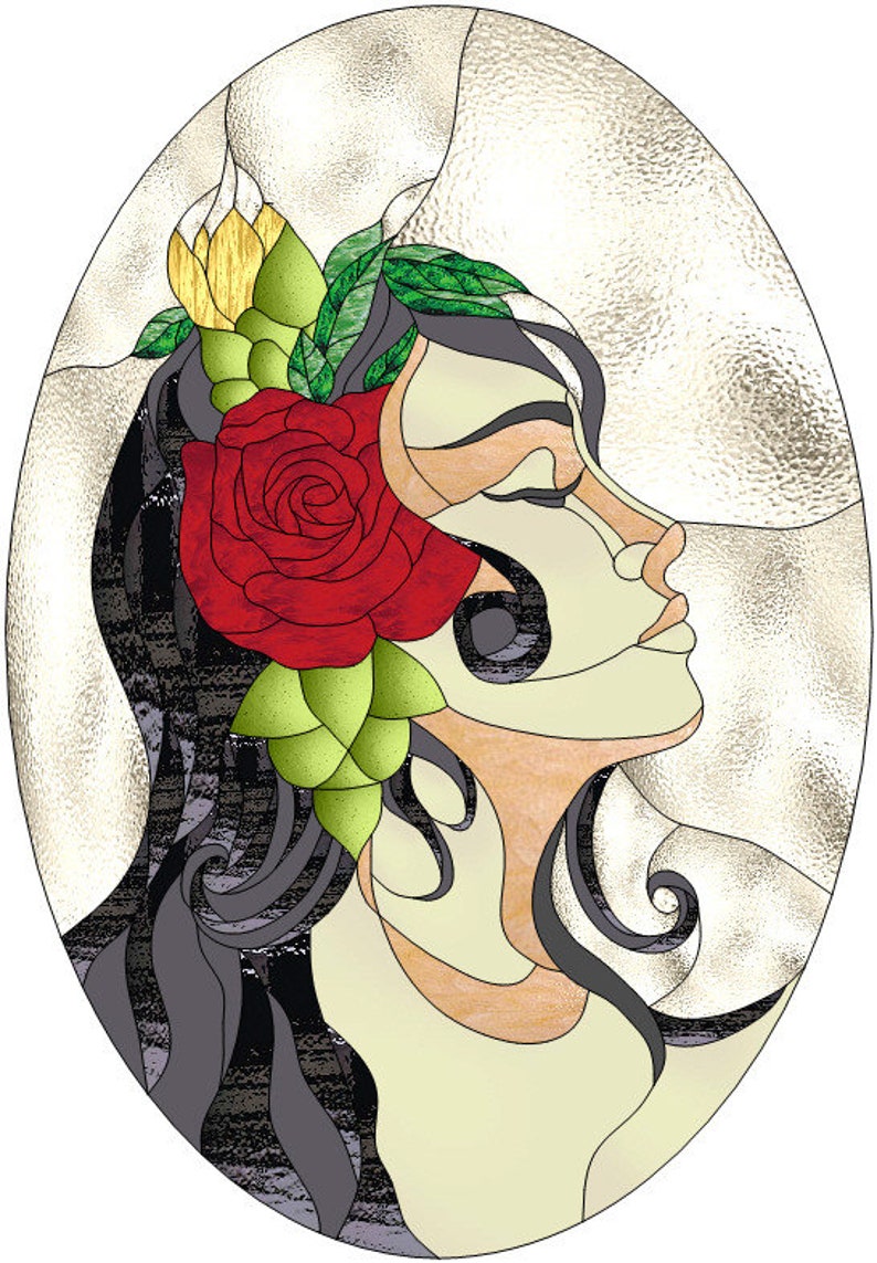 Woman face stained glass pattern Woman portrait Art deco Etsy