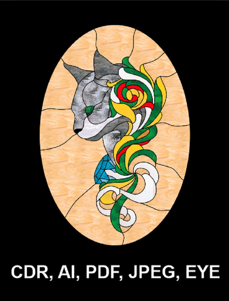 Cat stained glass pattern Cat suncatcher pattern Art deco Etsy