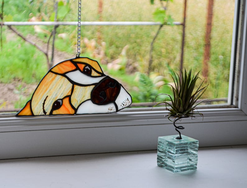 Stained glass dog Dog in the window Stained glass puppy Dog | Etsy
