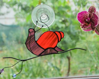 Snail Stained Glass Suncatcher – Fairy Garden Cottagecore Window Art