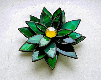 Stained Glass Succulent Decoration - Green Crystal Lotus - Mystical Plant Decor